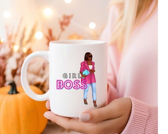 Girl Boss Coffee Mug | Coffee Mug | Melanin Queen Mug | Black Girl Birthday Gifts | Black Girl Magic | Female Boss | Motivational Mug