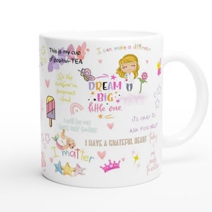 Girls, Blonde Hair, Positive Affirmations, Cups For Kids, Positive Mug, Inspirational Gift, Mental Health Mug, Personalized Gift, Unicorn