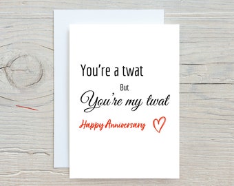 Happy Anniversary card. Funny Anniversary Card. Boyfriend/ Girlfriend/ Wife/ Husband. Size A5 textured card.