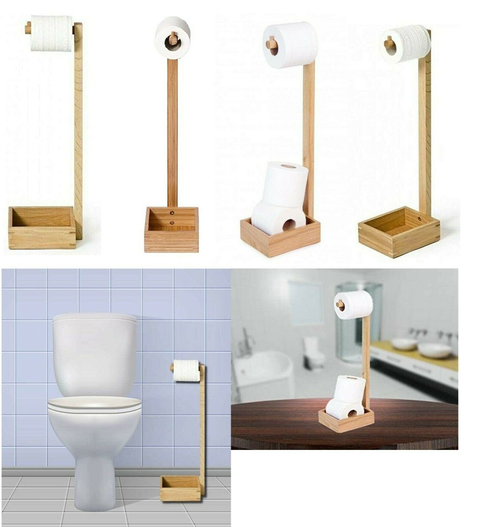 Bamboo toilet roll holder and storage free standing Etsy