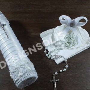 EleganT 4 Piece Baptism Candle Set/Catholic/Ceremony Occasions/WHITE/Wedding Candle/Christening/Vela Para Bautizo/First Communion/Handmade