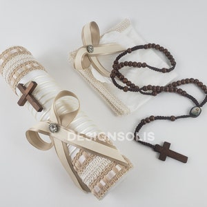 Elegant 4 Piece Baptism Candle Set/ Handmade/Set Catholic/Ceremony/WHITE-BEIGE/Pillar Candle/Christening/Vela para Bautizo/First Communion.