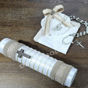 Elegant 4 Piece Baptism Candle Set/ Handmade/Set Catholic/Ceremony/Pillar Candle/Christening/Vela para Bautizo/First Communion.