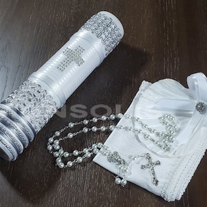 Elegant 4 Piece Baptism Candle Set/ Handmade/Set Catholic/Ceremony/WHITE-SILVER-GREY/Candle/Christening/Vela para Bautizo/First Communion.