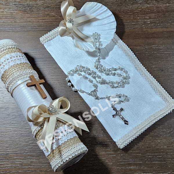 EleganT 4 Piece Baptism Candle Set/ Handmade/Set Catholic/Ceremony/Handmade/Christening/Vela para Bautizo.