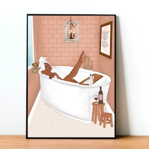 Black Girl Bathroom Art, Bathtub Art, Black Woman Self Care, Empowerment Art, Classy Art Print, Bathroom Art, Girly Art