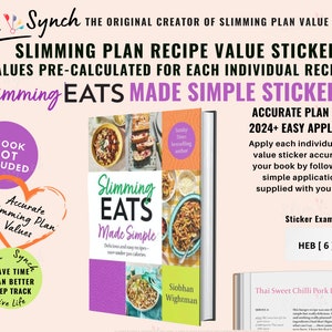 Puede incluir: Una imagen rosa y blanca con el texto "Slimming Eats Made Simple" en la portada de un libro de cocina. La portada del libro presenta fotos de varios platos. El texto "Accurate Plan Values 2024+ Easy Application" está en un rectángulo blanco con un fondo rosa. El texto "HEB [6]" está en un rectángulo blanco con un fondo rosa. El texto "Thai Sweet Chilli Pork Burgers HEB+1.5 [7.5]" está en un rectángulo blanco con un fondo rosa.