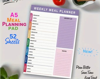 A5 Weekly Meal Planning Pad | 52 Tear off Sheets | Magnetic | Ideal for Healthy Eating Plans