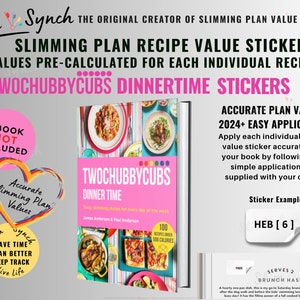 Puede incluir: Un conjunto de pegatinas de valor de receta coloridas para el libro de cocina Two Chubby Cubs Dinnertime. Las pegatinas están precalculadas para cada receta individual y son fáciles de aplicar. Las pegatinas están etiquetadas con los valores para HEB (Healthy Eating Budget) e incluyen el número de porciones. El texto en la pegatina dice "HEB [6]".
