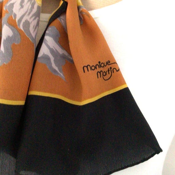 Designer signed rectangular silk scarf, Monique M… - image 7