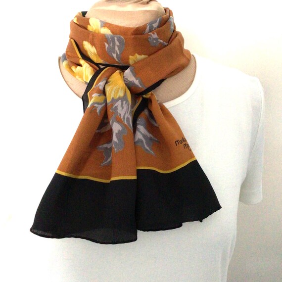 Designer signed rectangular silk scarf, Monique M… - image 1