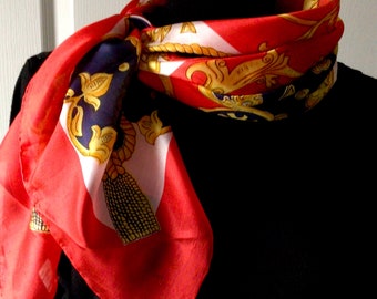 Pure Silk Scarf, Horseshoe Equestrian Design, Square Shape