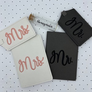 Luggage Tags for Couple, Passport Covers. Engagement Gift, Wedding, Mr & Mrs, Honeymoon, Bride and Groom, Anniversary Gift set