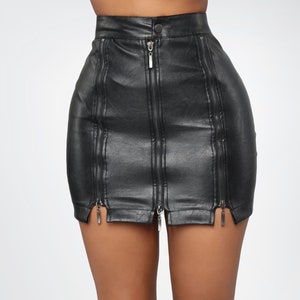 Customizable Women&#39;s Sexy Genuine Lambskin High Waist Leather skirt, Women Black Mini Zipper Leather Skirt, Women Short Leather skirt
