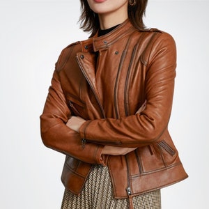 Women&#39;s 100% Genuine Soft Motocross Leather Jacket, Ladies Biker Jacket, Real Leather Motor Biker Jacket for Women, Gift for her