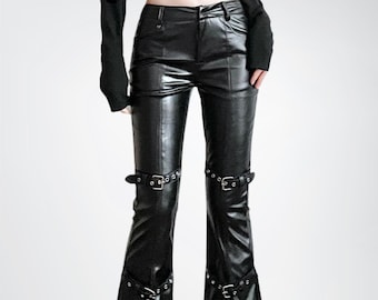 パンツ vintage leather flare pants Amazon.com: NATHGAM Womens Faux Leather Pants Lace Up Front