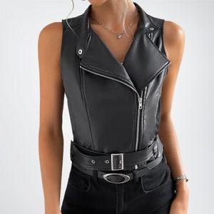 Women&#39;s Biker Zipper Leather Vest, Black Leather Vest for Women, 100% Real Biker Leather Vest, Sheepskin Custom Leather Vest, Gift for her