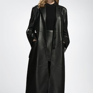 Trench-coat en cuir souple véritable pour femme élégante, veste longue en cuir noire pour femme, pardessus en cuir véritable pour femme, meilleur cadeau pour elle