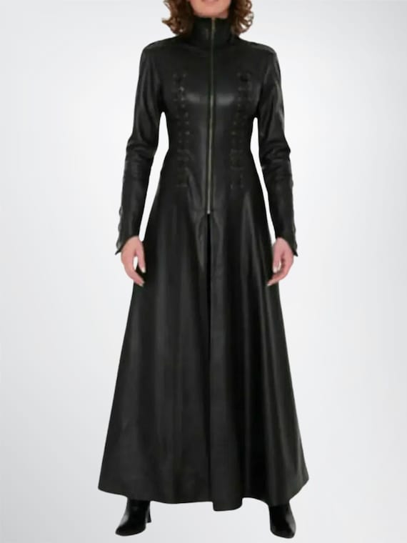 ジャケット・アウター real leather maxi long coat BLACK Women's Genuine Full Sleeve Long Gothic Leather Coat, Black