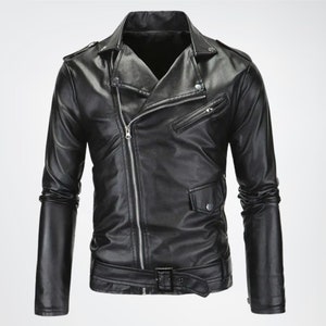 Mens Motorcycle Genuine Leather Jacket, Long Sleeve Biker Jacket For Men, 100% Genuine Leather Jacket for Men, Biker Leather Jackets Men