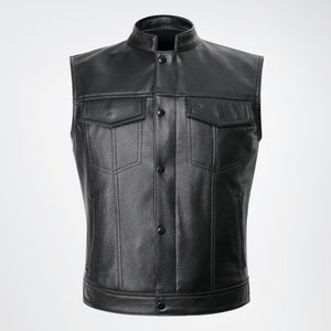 Men&#39;s Genuine Leather Biker Vest, 100% Genuine Black Leather Wasitcoat, Real Leather Vest for him, Casual Leather Vest Gift For him