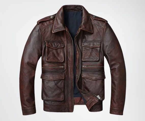 Giacca In Pelle Cafe Racer Vintage - Stile Retro Per Motociclisti Uomo - Foto 4