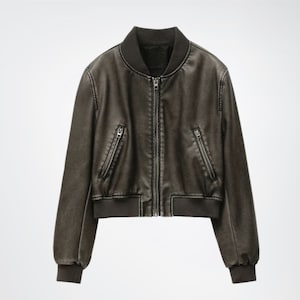 Women&#39;s Vintage 100% Genuine Bomber Leather Jacket, Ladies Biker Jacket, Black Biker Leather Jackets for Women, Gift for her