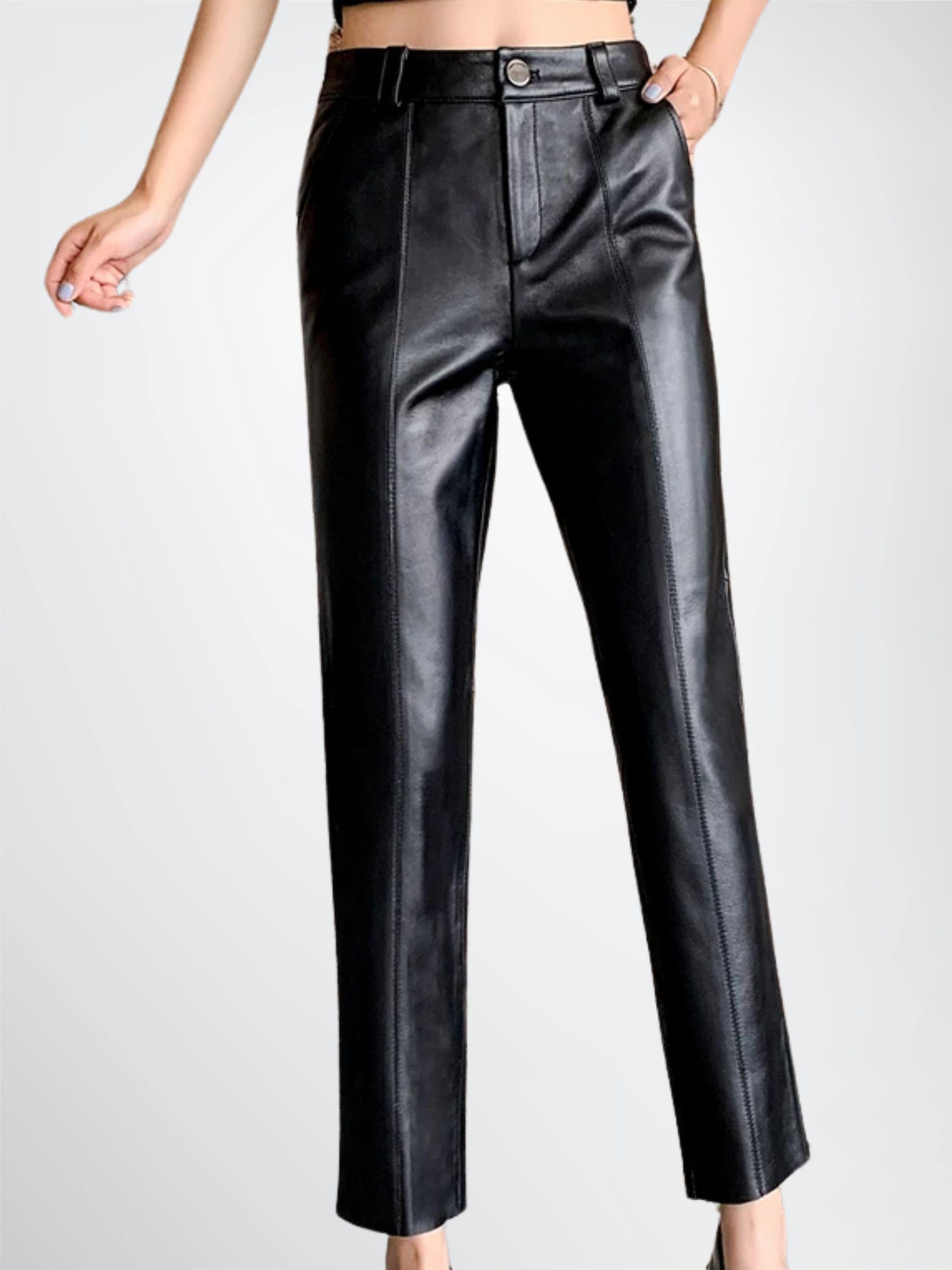 Pantalon En Cuir Noir Femme Isabella Sole – Taille 8 X 30L – Cuir Véritable