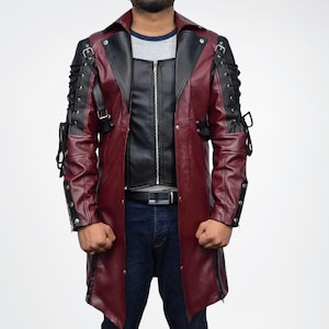 Men&#39;s Punk Style Genuine Leather Long Coat, Genuine Leather Duster, Black Gothic Leather Trench Coat, Steampunk Leather Vampire Coat Men
