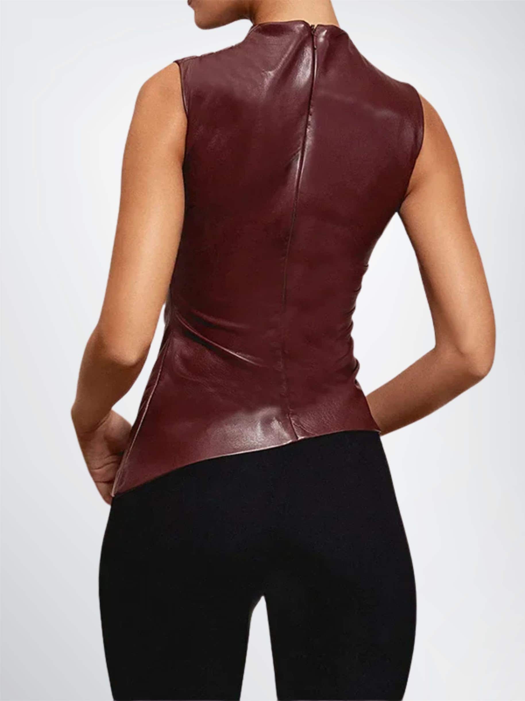 Asymmetric High-Neck Eco-Leather Top