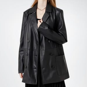 Women&#39;s Mid Length Genuine Leather Blazer, Genuine Leather Blazer for Women, Real Leather Overcoat for Women, Best Gift for Her