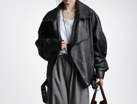 Women's Oversized Genuine Leather Bomber Jacket, Leather