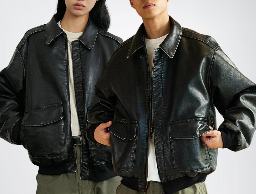 Men/women's Oversized Genuine Leather Bomber Jacket, Unisex