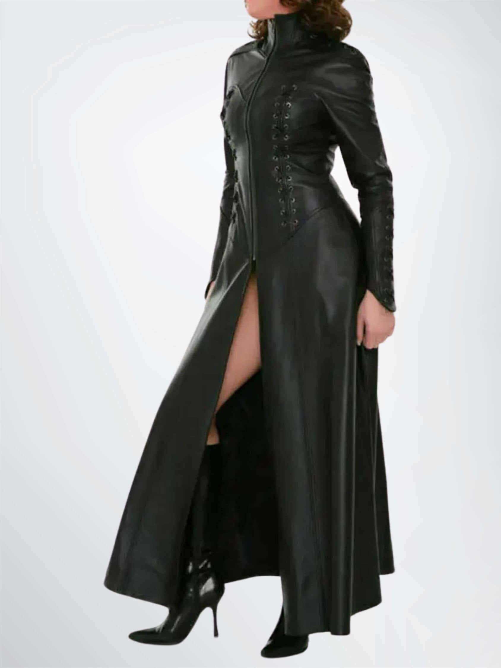 ジャケット・アウター real leather maxi long coat BLACK Amazon.com: Women Mid Length Faux Leather Jacket Motorcycle