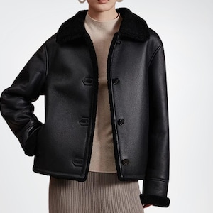 Women&#39;s Shearling Genuine Leather Jacket, Ladies Biker Jacket, Cozy Winter Fashion Genuine Leather Jacket Women, Leather Fur Jacket