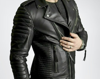 100% echte gesteppte Lederjacke für Herren, Moto Lederjacken für
