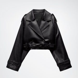 Women Cropped Genuine Soft Lambskin Leather Jacket, Ladies Biker Jacket, Sheepskin Drop Shoulder Biker Jacket for Women