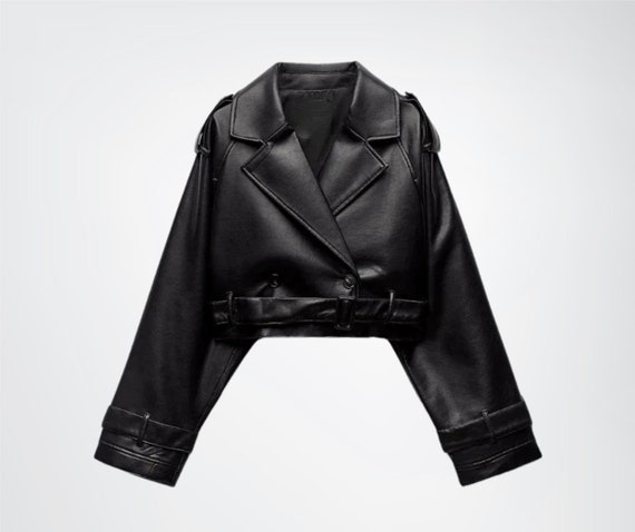 Women Cropped Genuine Soft Lambskin Leather Jacket, Ladies Biker