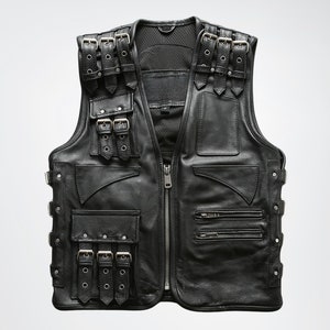 Men&#39;s Black Genuine Adjustable Leather Biker Vest, 100% Genuine Leather Wasitcoat, Sheep/Cowhide Leather Vest, Casual Vest Gift For him