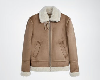 Mens Shearling Suede Jacket, Winter Suede Coat for Men