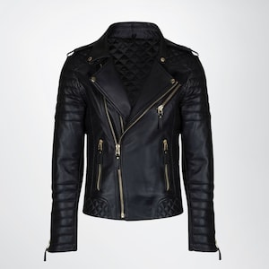 Men&#39;s Genuine Quilted Leather Jacket, Moto Leather Jacket For Men, Biker Leather Jackets, 100% Genuine Leather Jacket, Gift for Bikers