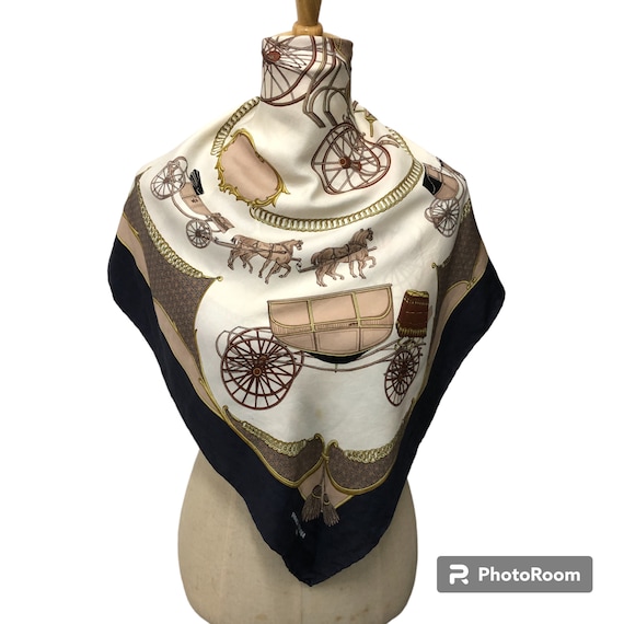 Vintage Franca Lariana Italy Silk Scarf, Equestrian Horse Carriage