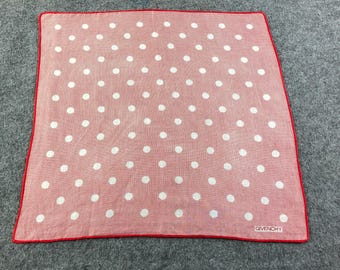 Vintage Givenchy Handkerchief Red White Polka Dot Scarf, Designer Pocket Square Cotton Bandana, Authentic Hand Rolled Hem Made in Japan 45cm