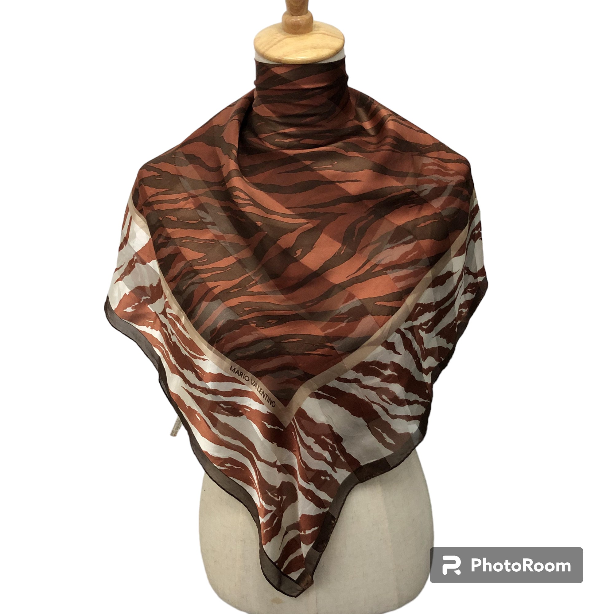 Vintage Mario Valentino Silk Scarf, Brown Zebra Animal Print