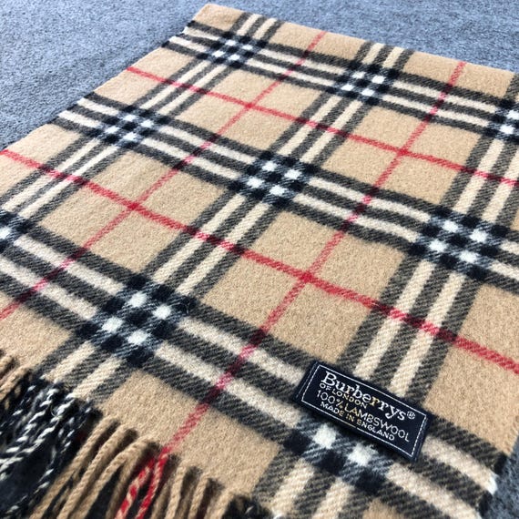 Vintage Burberrys Scarf, Authentic Check Lambswool Scarf Made in