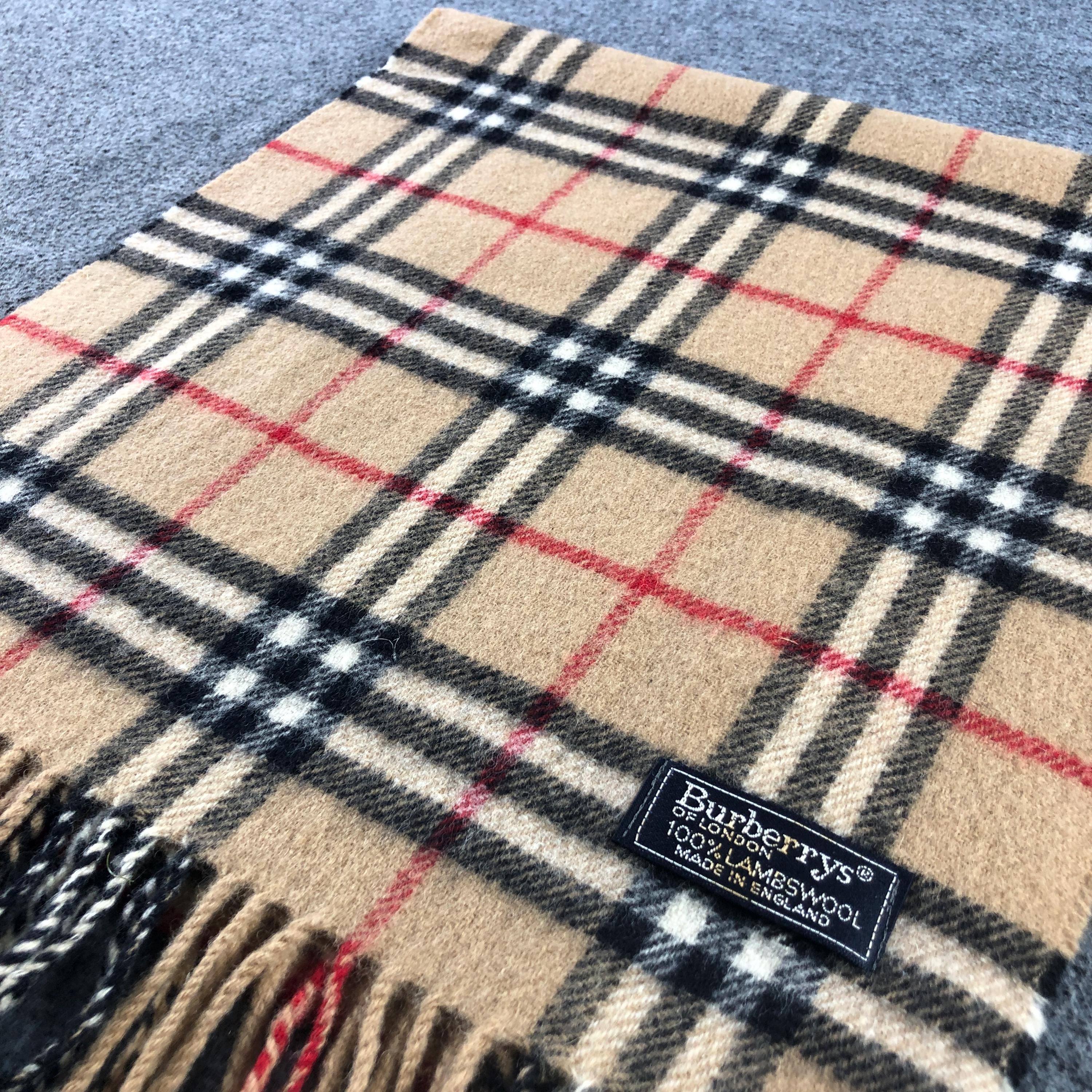 Vintage Burberrys Scarf, Authentic Check Lambswool Scarf Made in