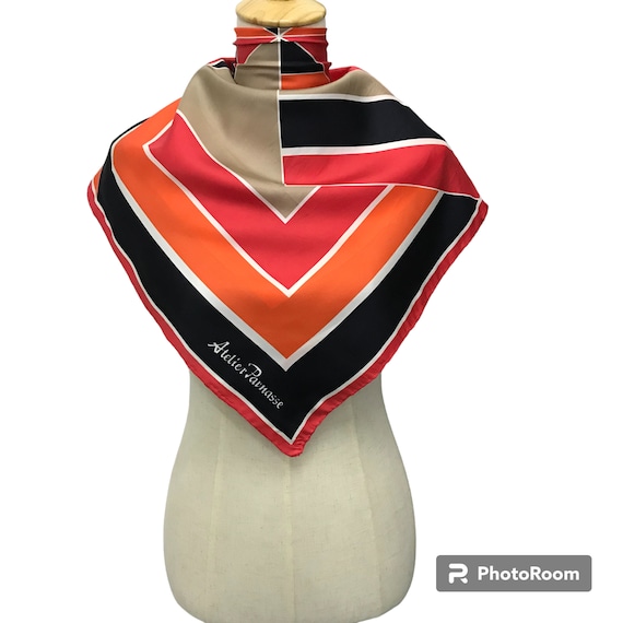 Vintage Atelier Parnasse Silk Scarf, Abstract Geometric Square
