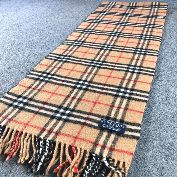 Vintage Burberry London Scarf, 100% Lambswool Nova Check Plat, Tan