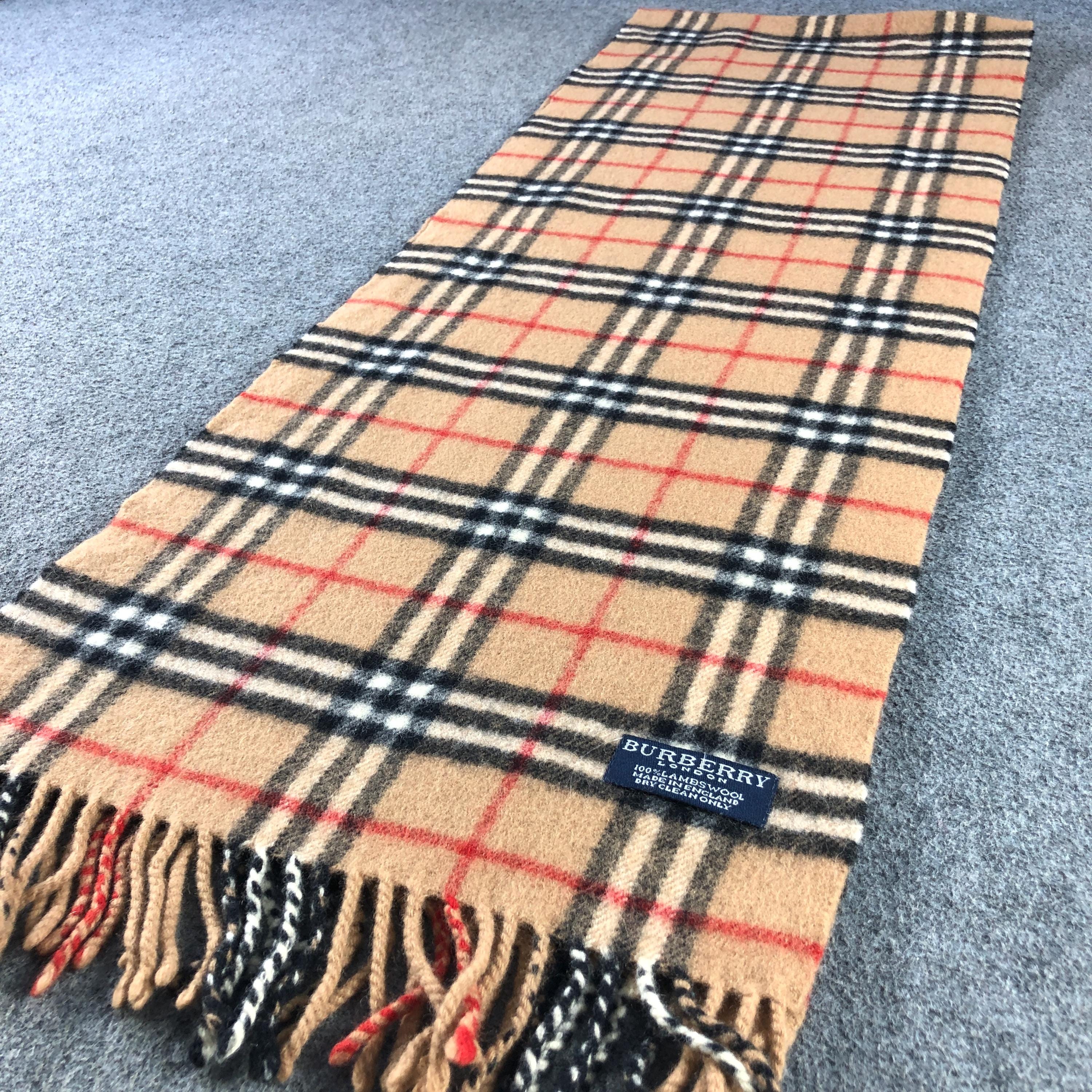 小物 Burberry London Stripe Scarf Vintage Burberry London Scarf, 100% Lambswool Nova Check Plat, Tan