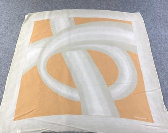 Vintage Pierre Cardin Silk Scarf, Authentic Designer Square Neck Scarf, Abstract Geometric Art Print, Tan and Grey Silk Hijab Head Wrap